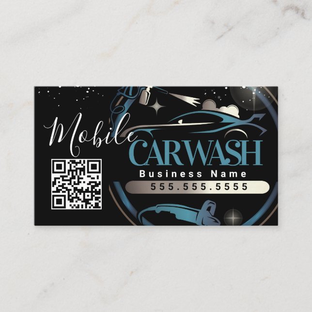 Tarjeta De Visita Mobile Car Wash Detail - Business Logo QR Code  (Anverso)