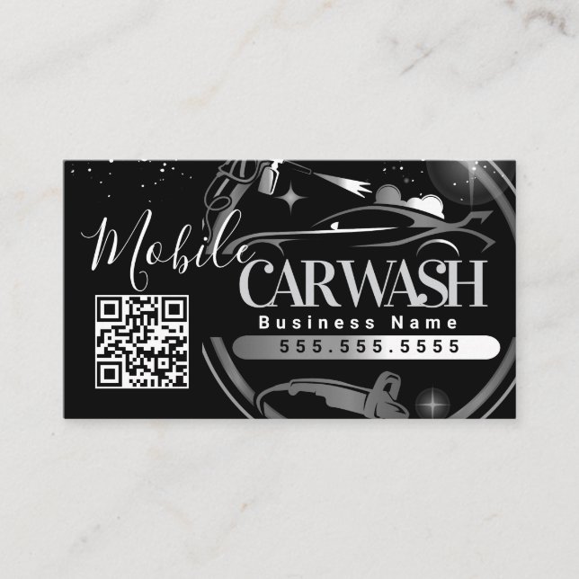 Tarjeta De Visita Mobile Car Wash Detail - Business Logo QR Code B (Anverso)