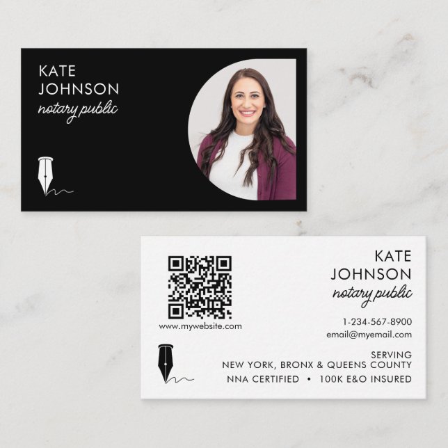 Tarjeta De Visita Mobile Notary Public Photo QR Code Logo (Anverso / Reverso)