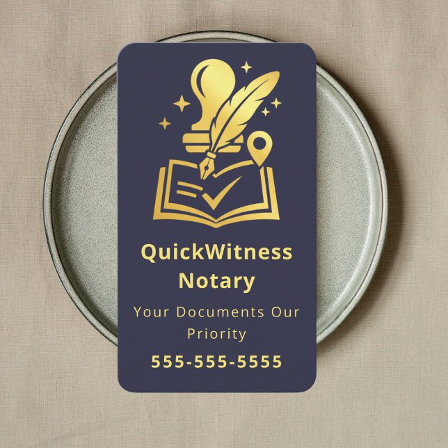 Tarjeta De Visita Mobile Notary Signing Agent Luxury Navy Gold (Subido por el creador)