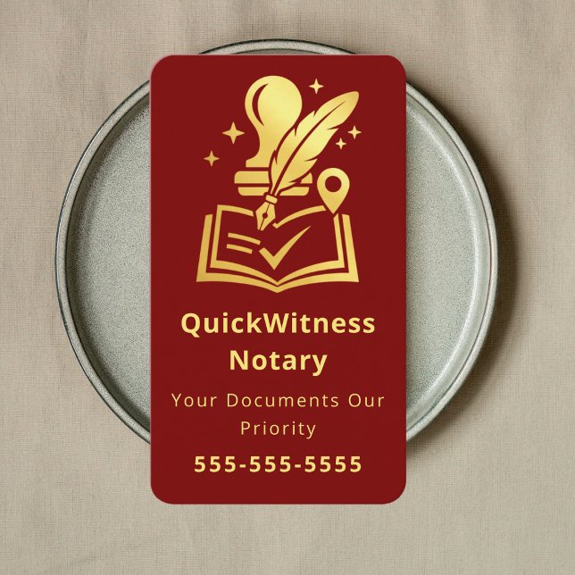 Tarjeta De Visita Mobile Notary Signing Agent Luxury Red Gold (Subido por el creador)