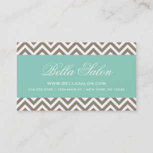 Tarjeta De Visita Mocha Brown y Aqua Modern Chevron Stripes