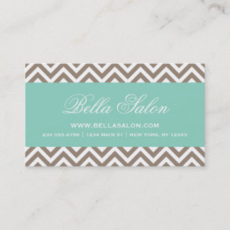 Tarjeta De Visita Mocha Brown y Aqua Modern Chevron Stripes
