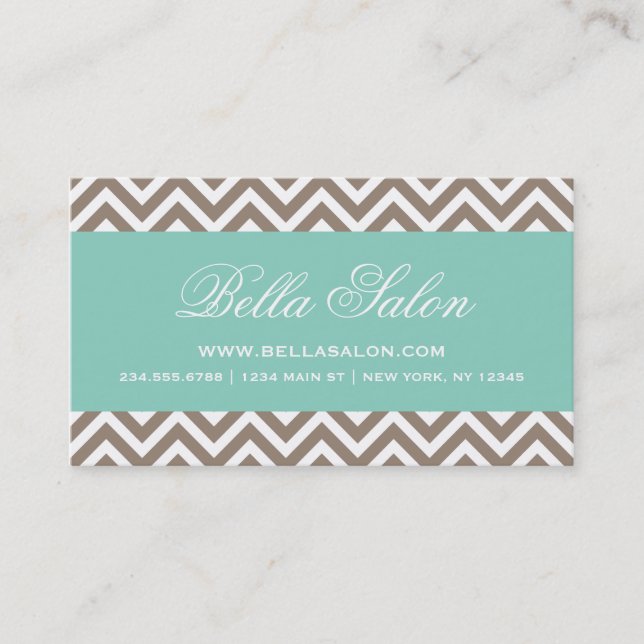 Tarjeta De Visita Mocha Brown y Aqua Modern Chevron Stripes (Anverso)