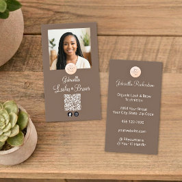 Tarjeta De Visita Mocha Cream Logo QR Code Photo Lashes and Brows
