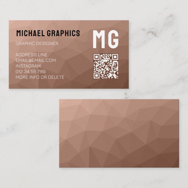 Tarjeta De Visita Mocha Mousse Malla geométrica marrón Código QR Mon (Anverso / Reverso)