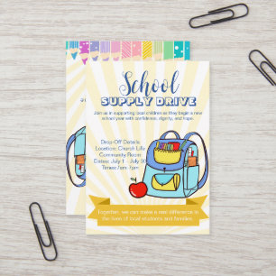 Tarjeta De Visita Mochila de donación para la campaña de suministros