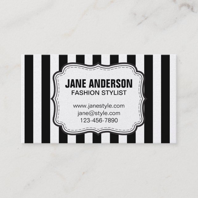 Tarjeta De Visita Mod Black Stripes White Pattern FASHLIST (Anverso)