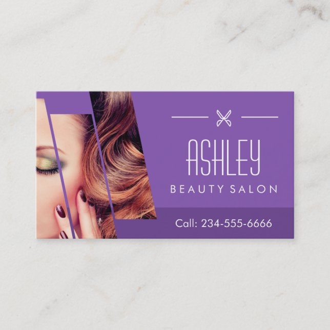 Tarjeta De Visita Mod Classy Purple Fashion Chica Makeup Hair Salon (Anverso)