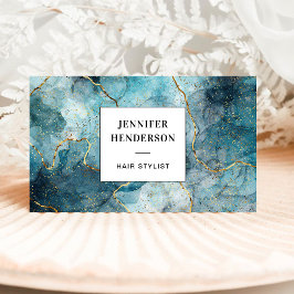 Tarjeta De Visita Moda acuarela Marble Azul Oro Típografía negra