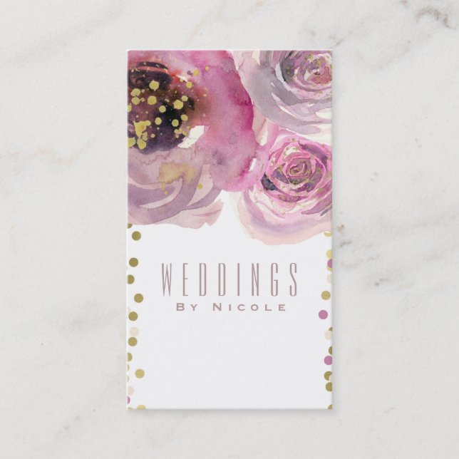 Tarjeta De Visita Moda acuática floral rosa y dorada moderna (Anverso)