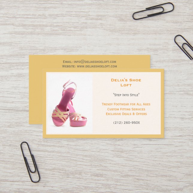 Tarjeta De Visita Moda Amarilla de las mujeres zapatos tacones altos (Anverso/Reverso In Situ)