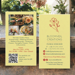 Tarjeta De Visita Moda amarillo fotos de floristería minimalista cód