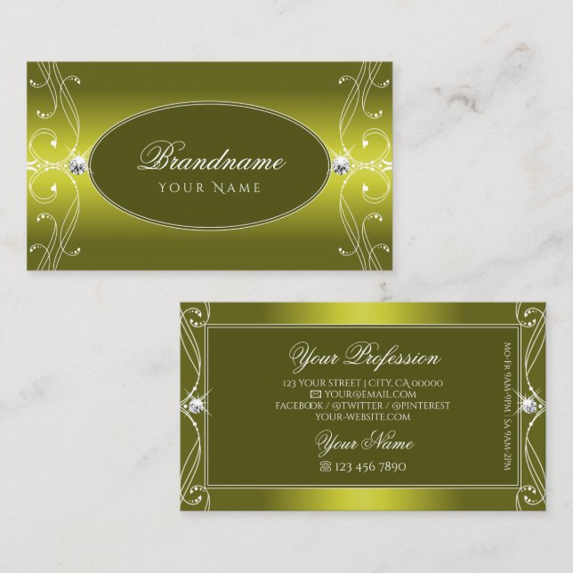 Tarjeta De Visita Moda Amarillo Mostaza Ornate Joyas Esparkle Orname (Anverso / Reverso)