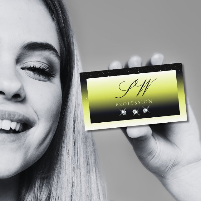 Tarjeta De Visita Moda Amarillo Negro Ombre Esparkle Diamantes Inici (Subido por el creador)