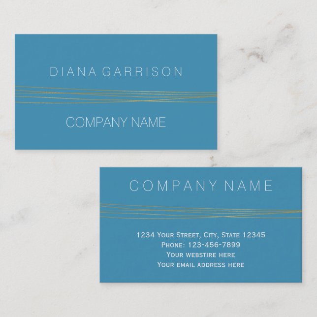 Tarjeta De Visita Moda Aqua Blue Gold Elegance Resumen (Anverso / Reverso)