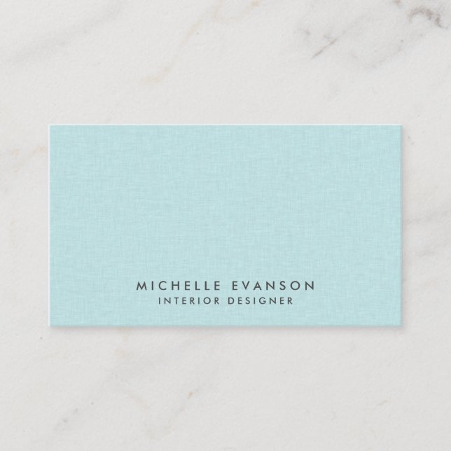 Tarjeta De Visita Moda Aqua Blue Linen Simple Profesional (Anverso)
