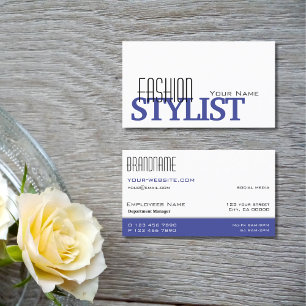 Tarjeta De Visita Moda azul blanco negro simple y profesional