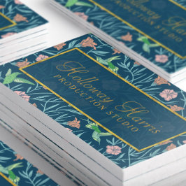 Tarjeta De Visita Moda Azul Colibrí y Patrón de flores