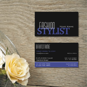 Tarjeta De Visita Moda azul negro blanco simple y profesional