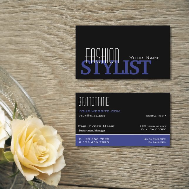 Tarjeta De Visita Moda azul negro blanco simple y profesional (Subido por el creador)