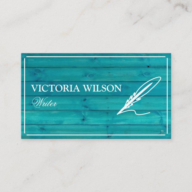 Tarjeta De Visita Moda azul turquesa y blanco escritor (Anverso)