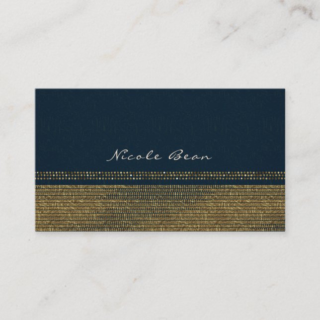 Tarjeta De Visita Moda azul y dorada Glam Elegante Personalizado (Anverso)