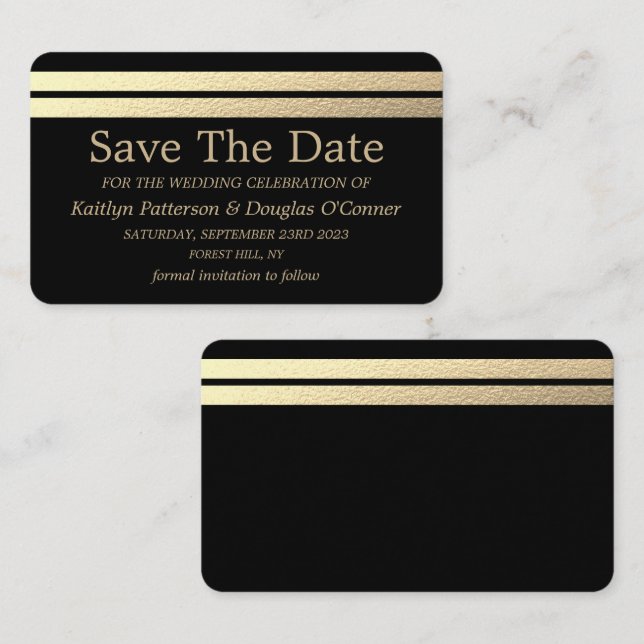 Tarjeta De Visita Moda Bandas De Relieve metalizado dorado Guardar L (Anverso / Reverso)