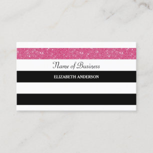 Tarjeta De Visita Moda Bandas negras y blancas Pink FAUX Glitz