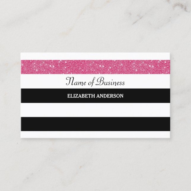 Tarjeta De Visita Moda Bandas negras y blancas Pink FAUX Glitz (Anverso)