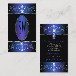 Tarjeta De Visita Moda Black Blue Purple Ornate Ornaments Iniciales