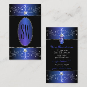 Tarjeta De Visita Moda Black Blue Purple Ornate Ornaments Iniciales