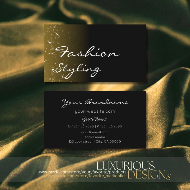 Tarjeta De Visita Moda Black Brown Purpurinas Stars Professional Sim (Subido por el creador)