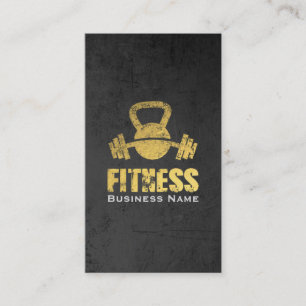 Tarjeta De Visita Moda Black Gold Fitness Trainer Kettlebell Barbell