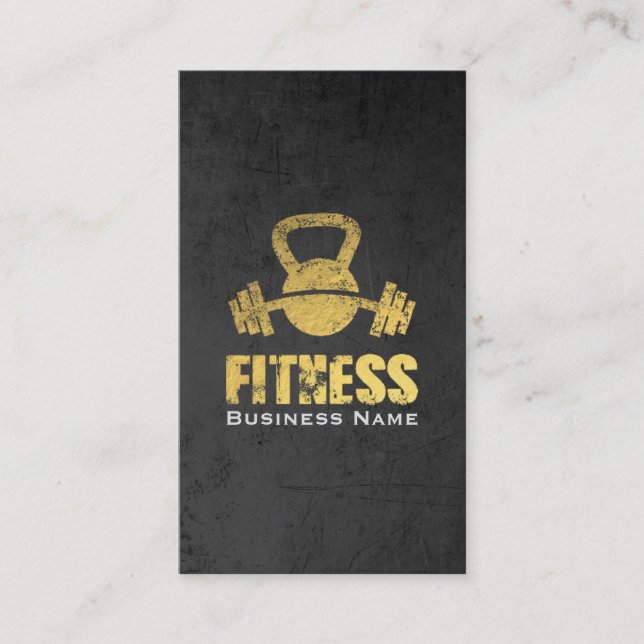 Tarjeta De Visita Moda Black Gold Fitness Trainer Kettlebell Barbell (Anverso)