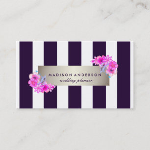 Tarjeta De Visita Moda blanca azul de la marina tiras florales de co
