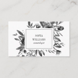 Tarjeta De Visita Moda blanca negra floral elegante de la acuarela