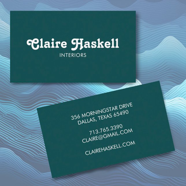 Tarjeta De Visita Moda blanca Verde azulada azul con guión brillante (Fun font custom business cards in a teal green. Add your own text to make it shine
)