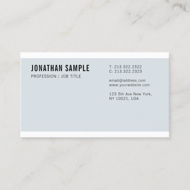Tarjeta De Visita Moda Blue Plain New Gothic Font Profesional (Anverso)