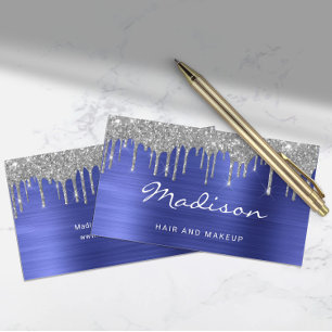Tarjeta De Visita Moda Blue Silver Purpurina Drilist Stylist