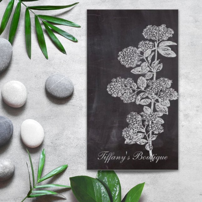 Tarjeta De Visita Moda bohemia campo francés tiza botánica (Bohemian Chic french country chalkboard botanical Business Card)