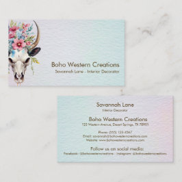 Tarjeta De Visita Moda Boho acuarela multicolor Floral cráneo de vac