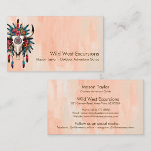 Tarjeta De Visita Moda Boho Acuarela Tribal Floral Cow Skull