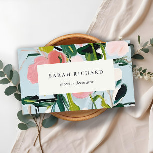 Tarjeta De Visita Moda Boho Colorful Pintado Floral Azul Rosa