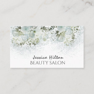 Tarjeta De Visita Moda Boho elegante color agua azul polvoriento flo