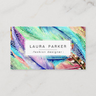 Tarjeta De Visita Moda Boho Feather Watercolor Bohemian Vintage