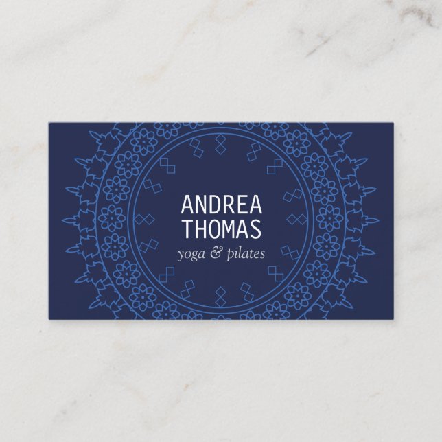 Tarjeta De Visita Moda Boho Mandala Azul/Azul (Anverso)