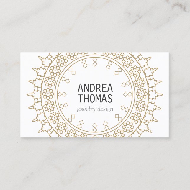 Tarjeta De Visita Moda Boho Mandala Faux Gold/White (Anverso)