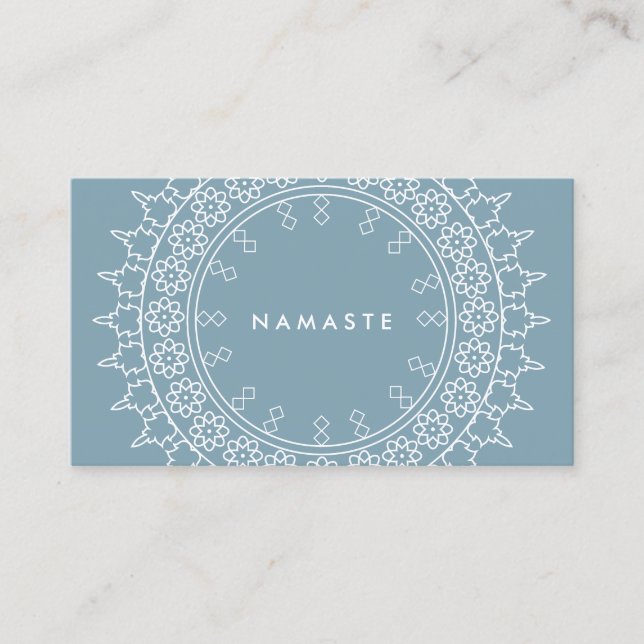 Tarjeta De Visita Moda Boho Mandala Namaste Yoga Blue (Anverso)