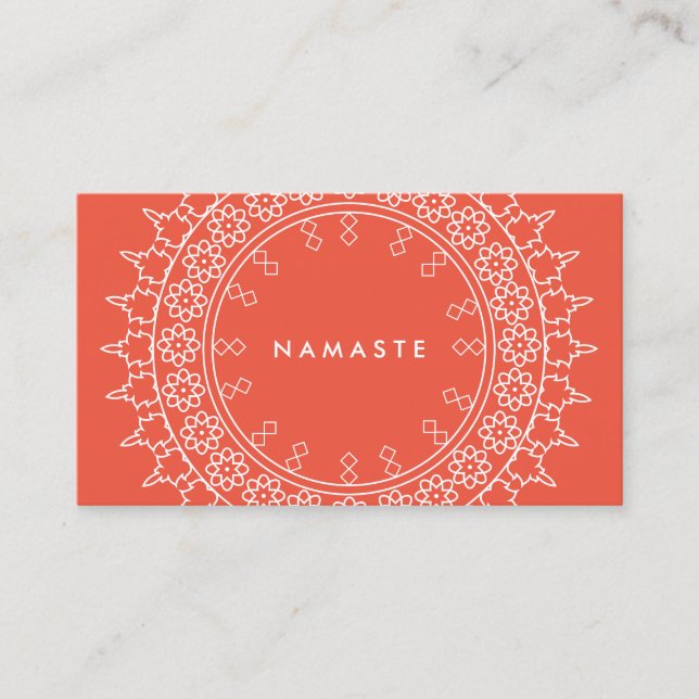 Tarjeta De Visita Moda Boho Mandala Namaste Yoga Coral (Anverso)